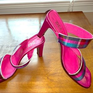 Delman Pink, Navy & Teal 2 strap sandal